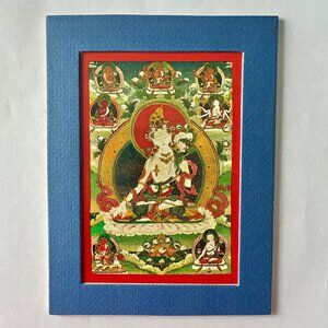 Buddhist White Tara (Mother of Compassion) Print with Blue Mat